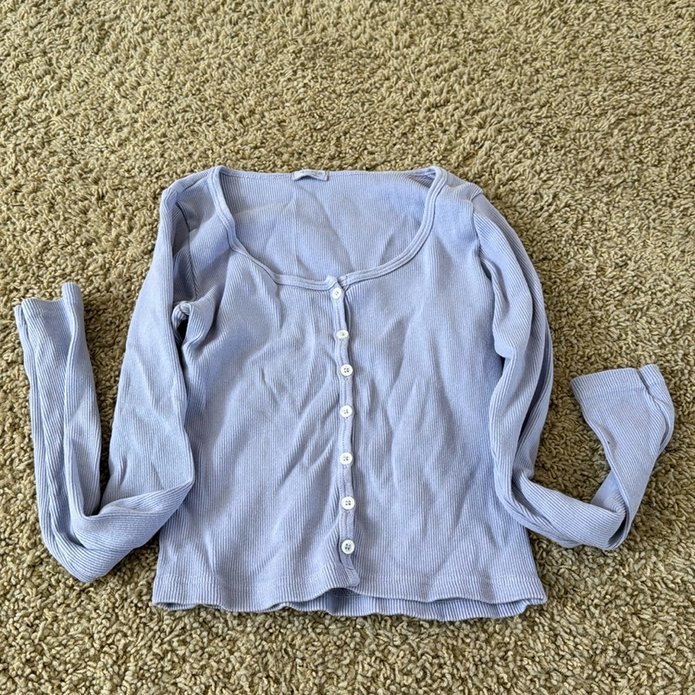 light purple ribbed button long sleeve